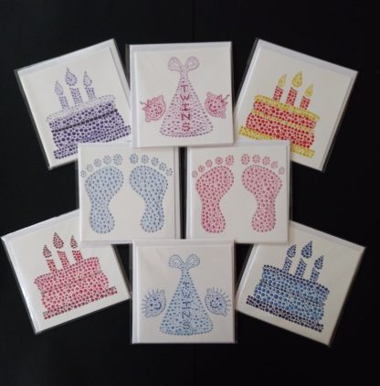 Dottyart births and birthdays printed cards.